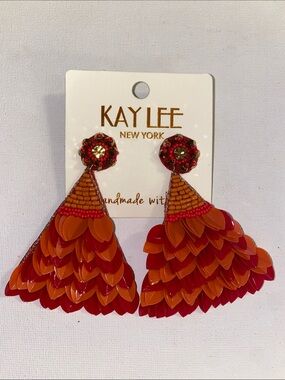 Kay Lee New York Red & Orange Layered Petal Drop Earrings